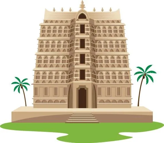 Temple Picture with Five Steps and Two Coconut Trees