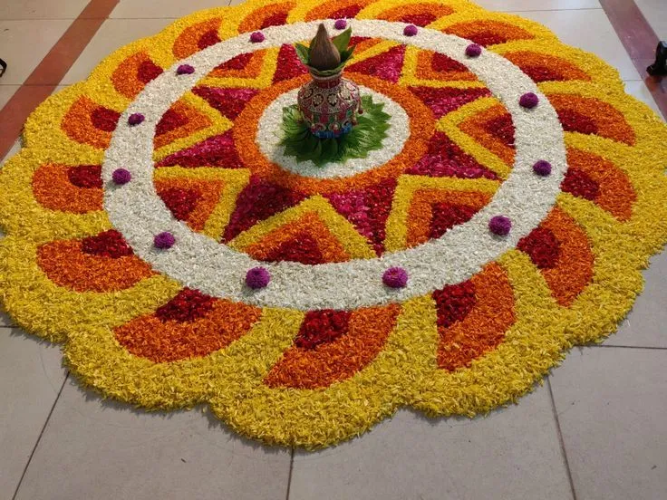 Traditional kalash flower rangoli for festival events image