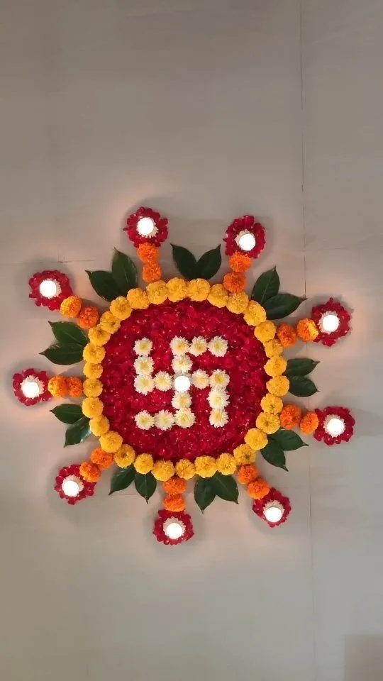 Traditional Onam kolam with Swastik floral design image