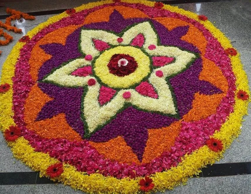 Traditional Onam Pookalam with vibrant floral Patterns HD