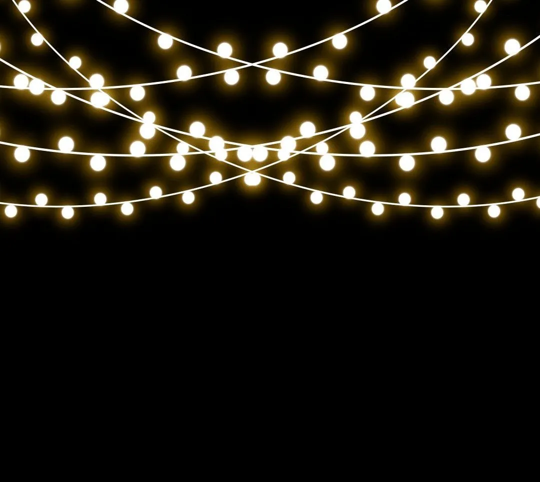 Twinkling lights in a decorative pattern against the dark sky