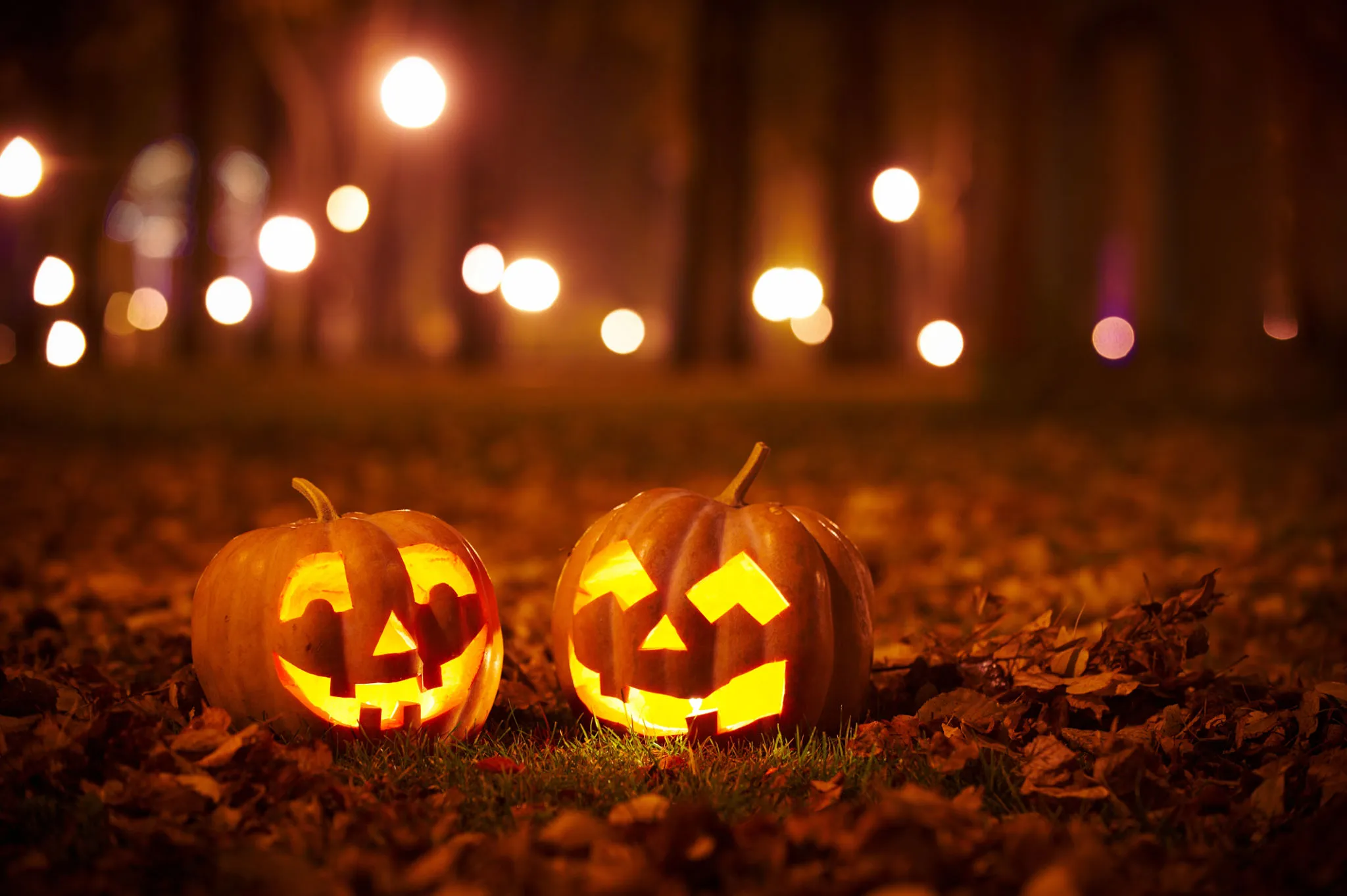 Two Jack O Lanterns Glowing on a Sparkling Ground Image