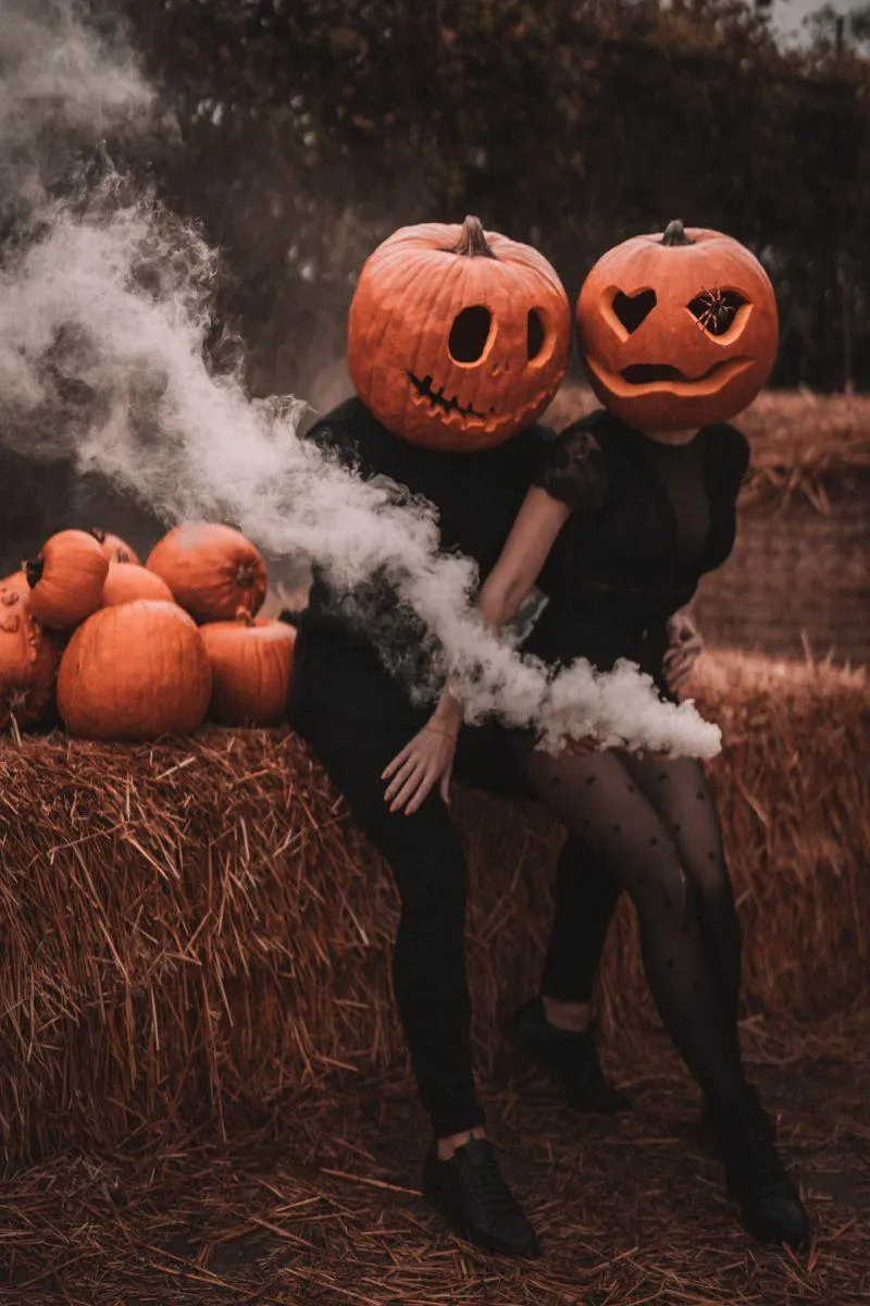 Two Pumpkin Head Friends with Smoke Effect at Festival