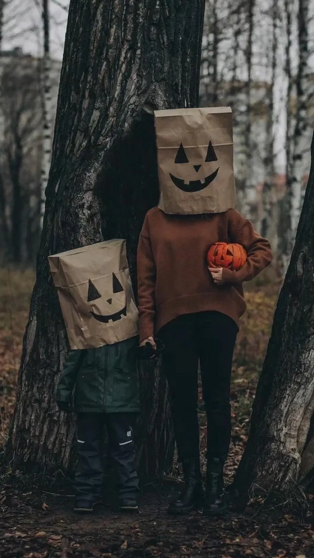 Unique Halloween Costumes with Paper Bag Masks Wallpaper
