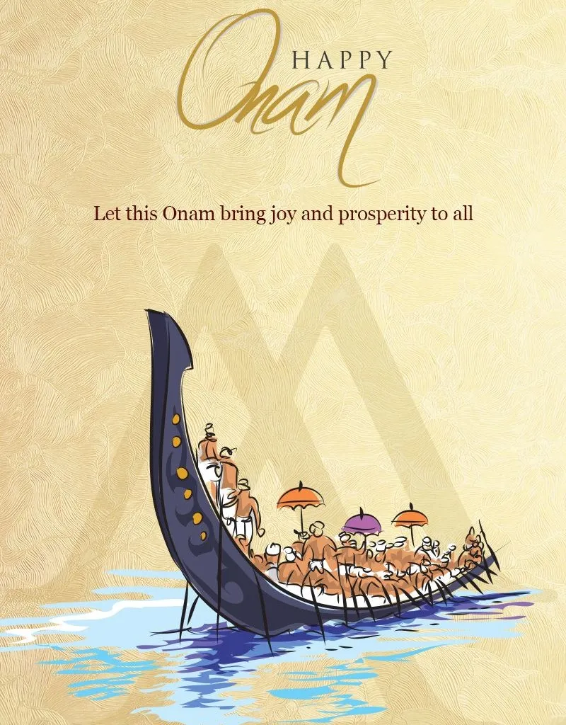 Vallam kali and water design image and Happy Onam text