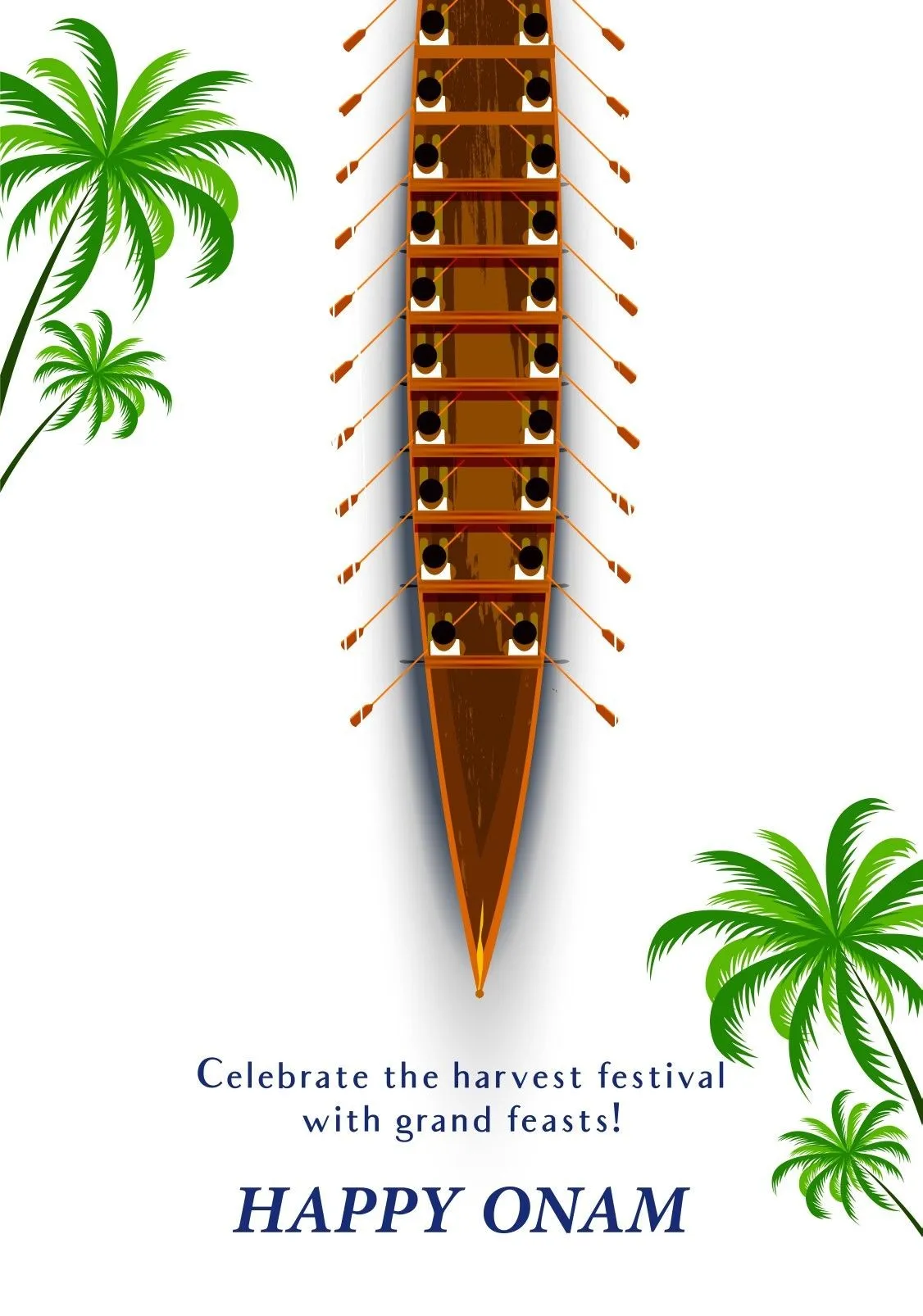 Vallam kali image with happy Onam text in blue colour