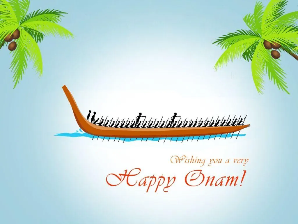 Vallam Kali Picture with Happy Onam Text beautiful river