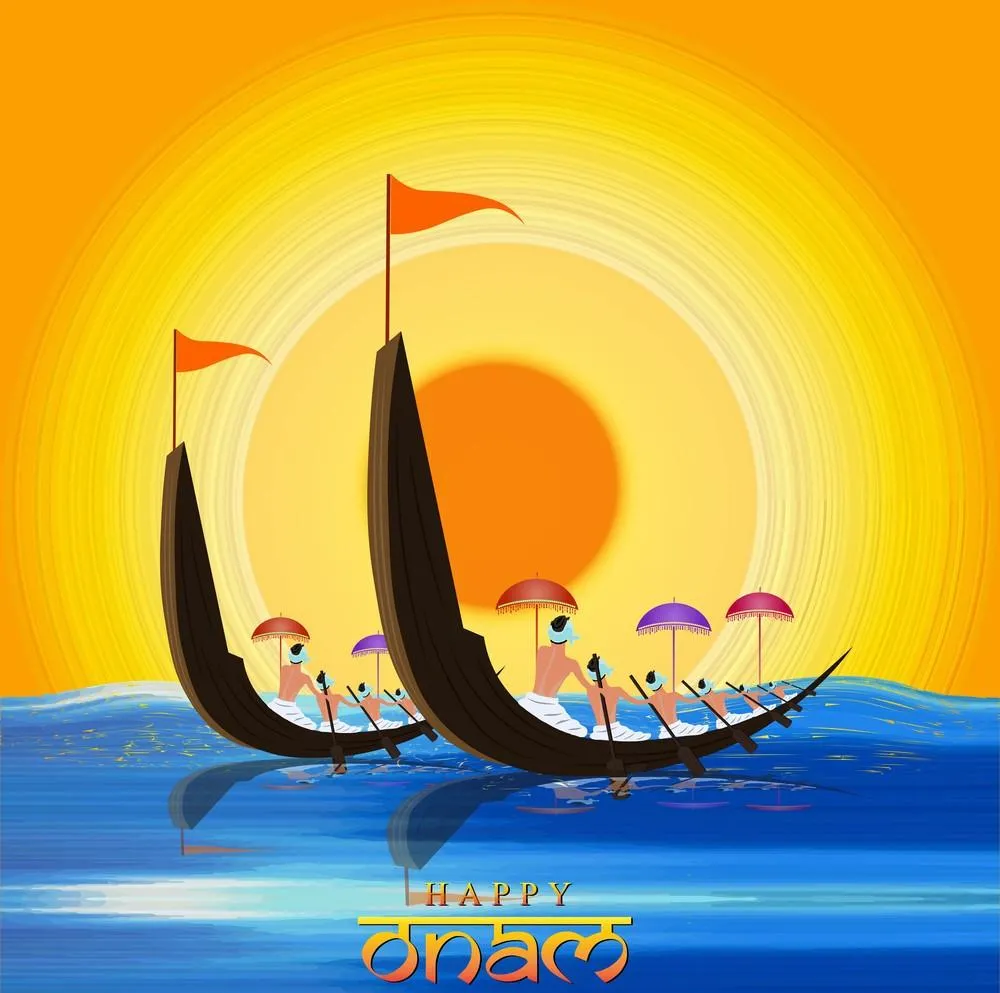 Vallam Kali with Happy Onam Hindi text Free wallpaper