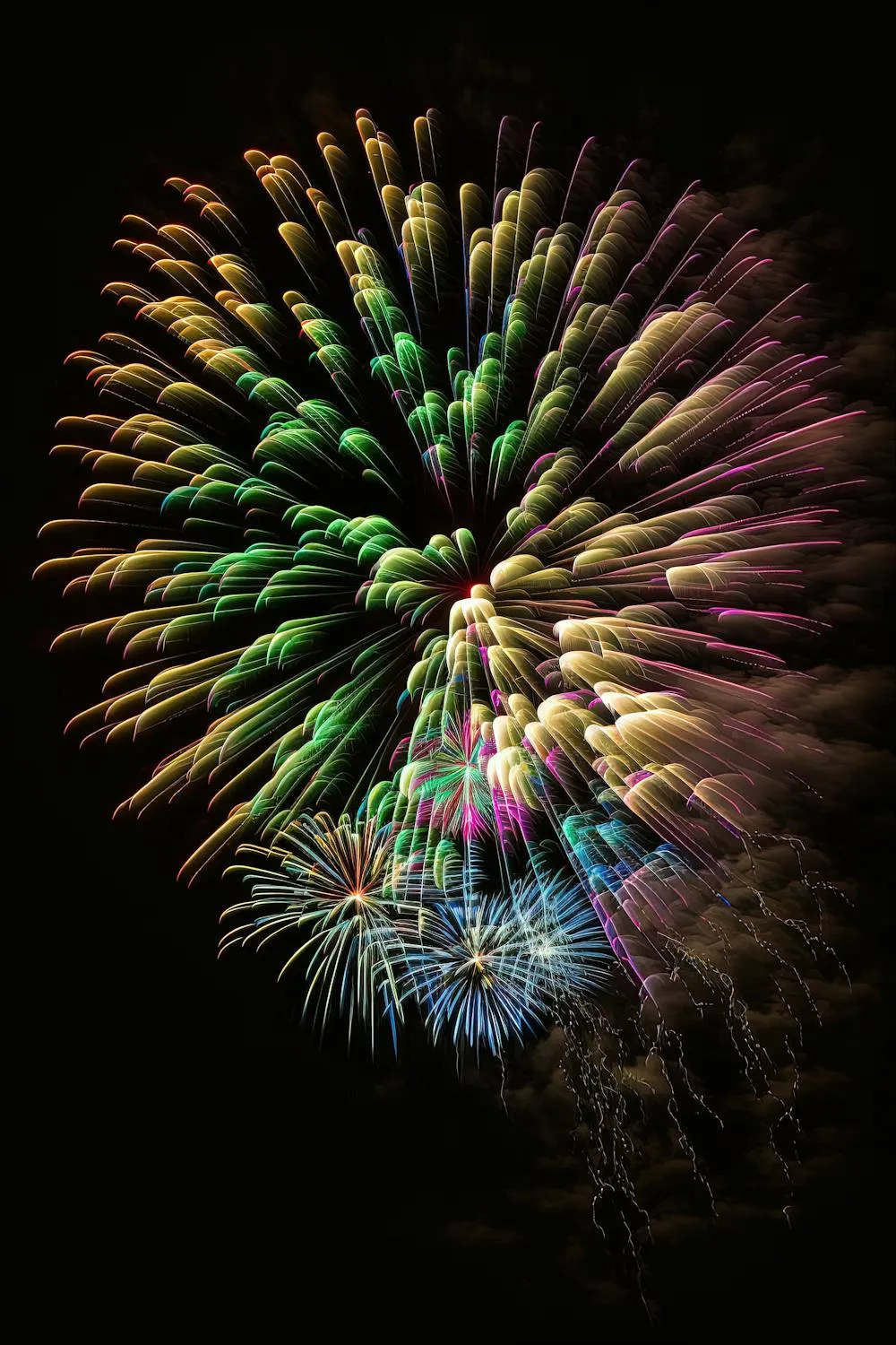 Vibrant and colorful fireworks display against the night sky