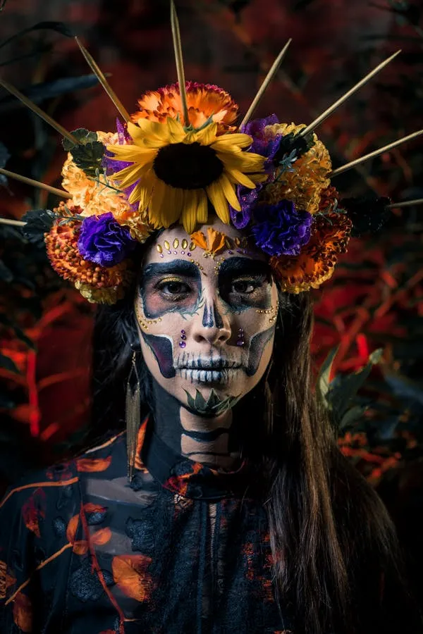 Vibrant Day of the Dead Costume with Skull Face Paint