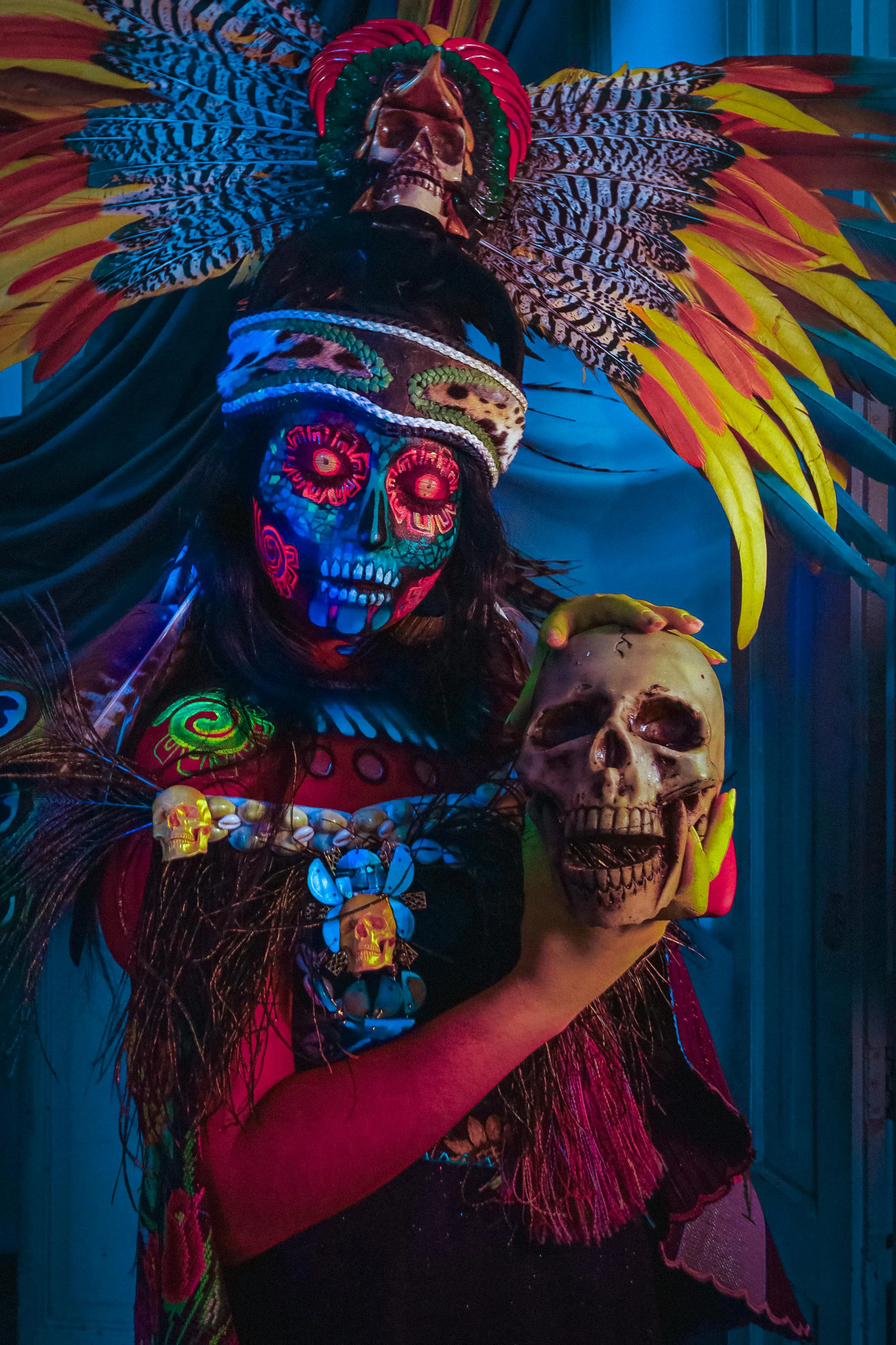 Vibrant Feathered Halloween Festival Costume Wallpaper