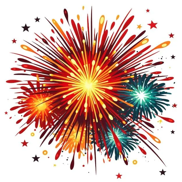 Vibrant firework explosion with stars and colorful trails