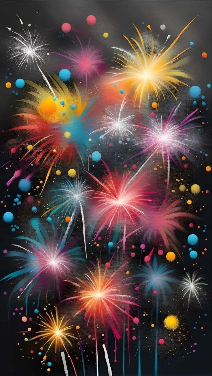 Vibrant fireworks bursting in multiple colors in the dark sky