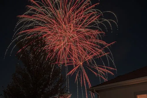 Vibrant Fireworks Exploding above Cityscape at Night