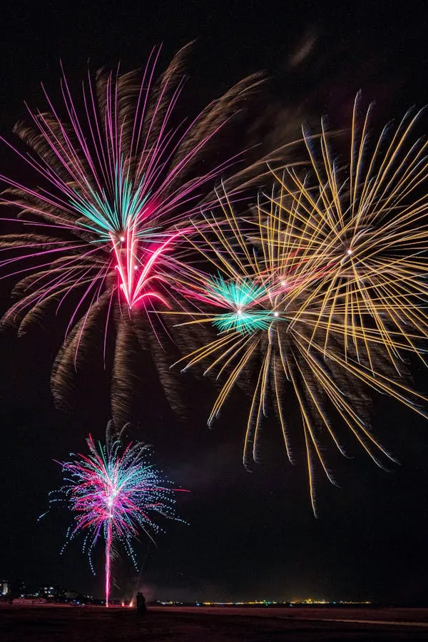 Vibrant fireworks in a display of multiple colours image
