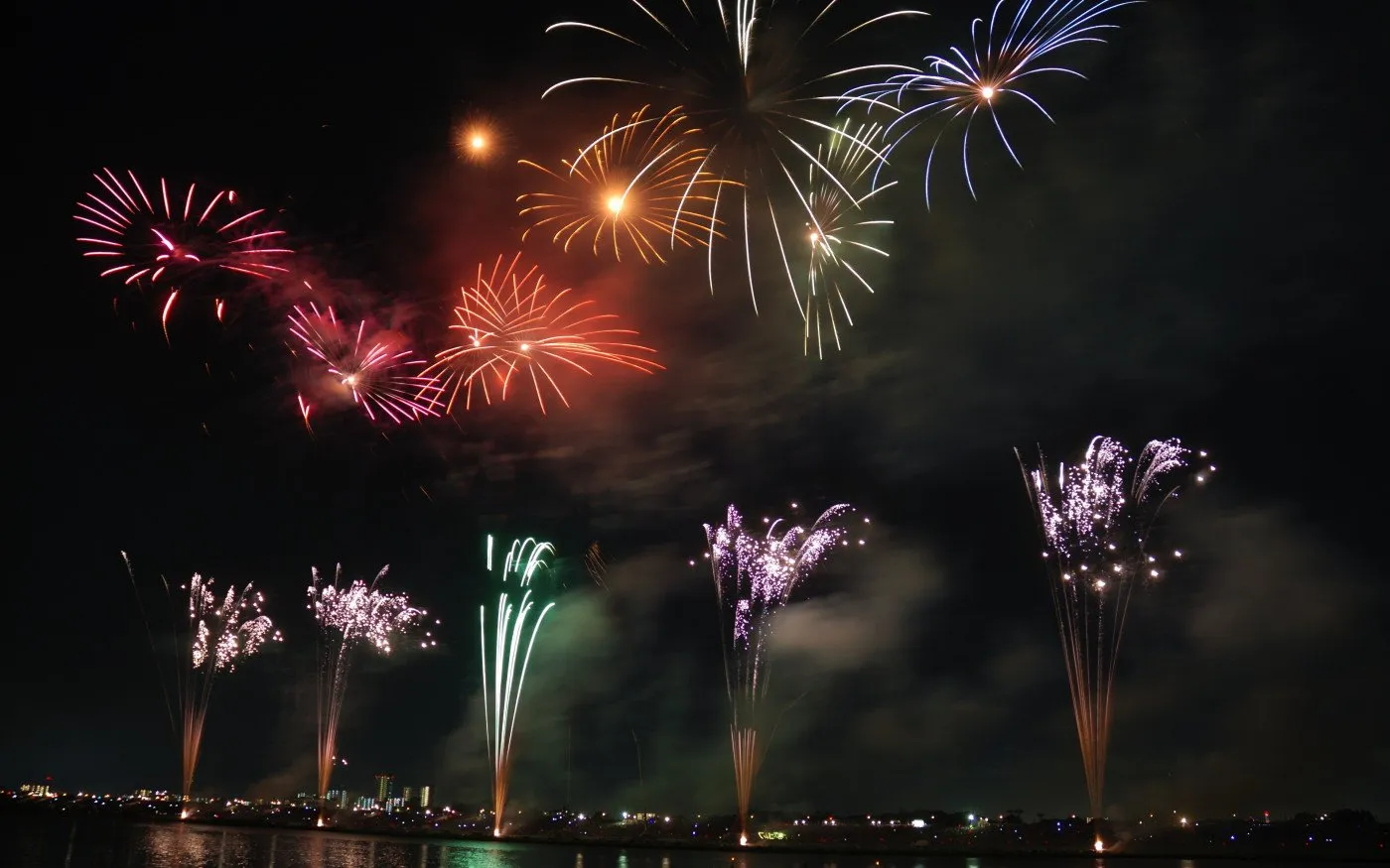 Vibrant Fireworks in the Night Sky with Colorful Sparks