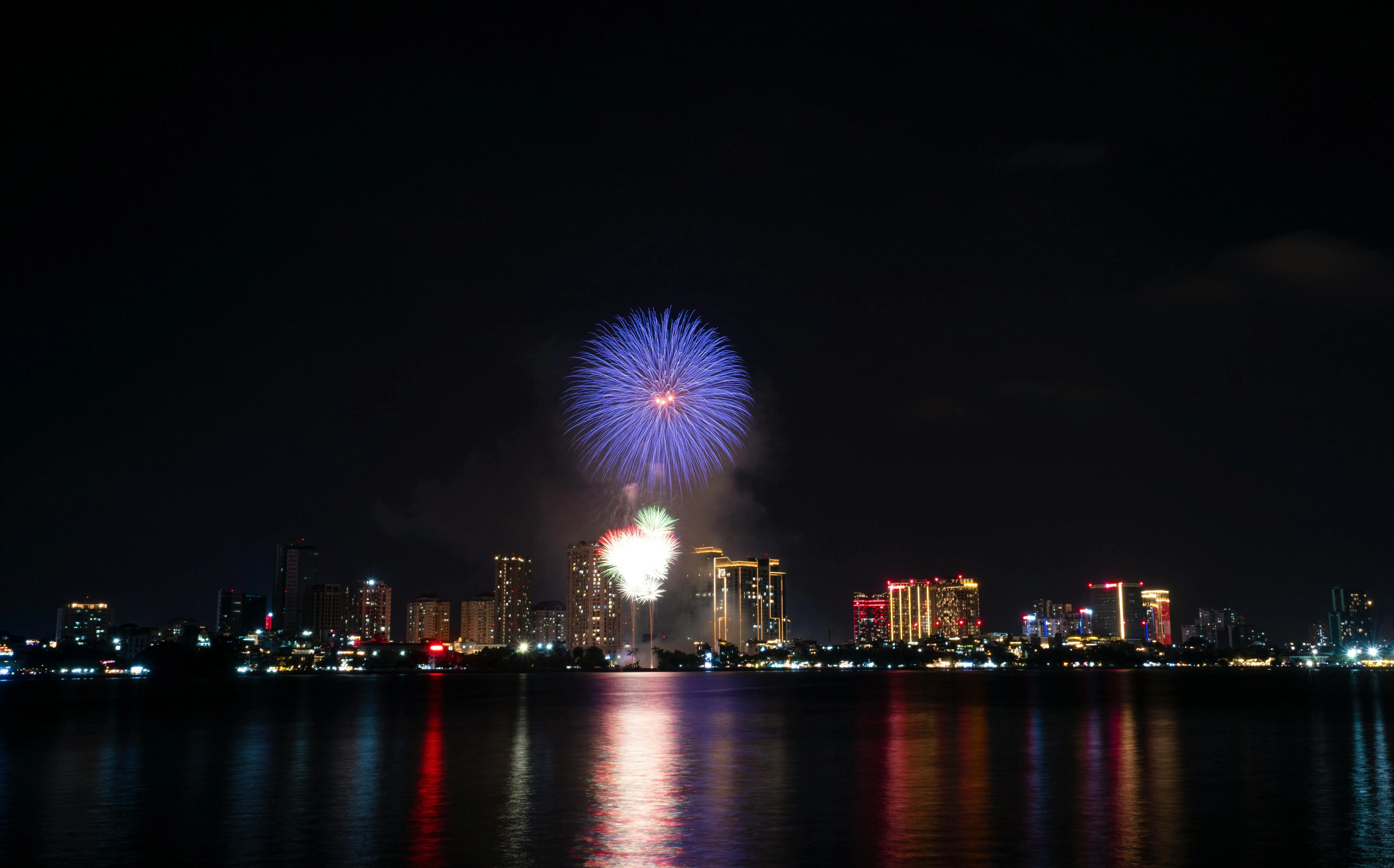 Vibrant Fireworks Light up the Night over City Skyline