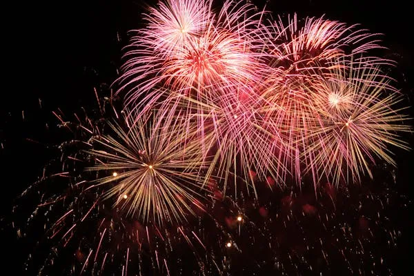 Vibrant Fireworks Lighting up the Night Sky over a Crowd