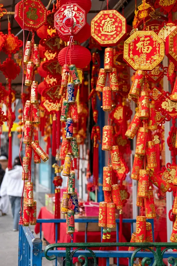 Vibrant red and gold Chinese decorations for festival