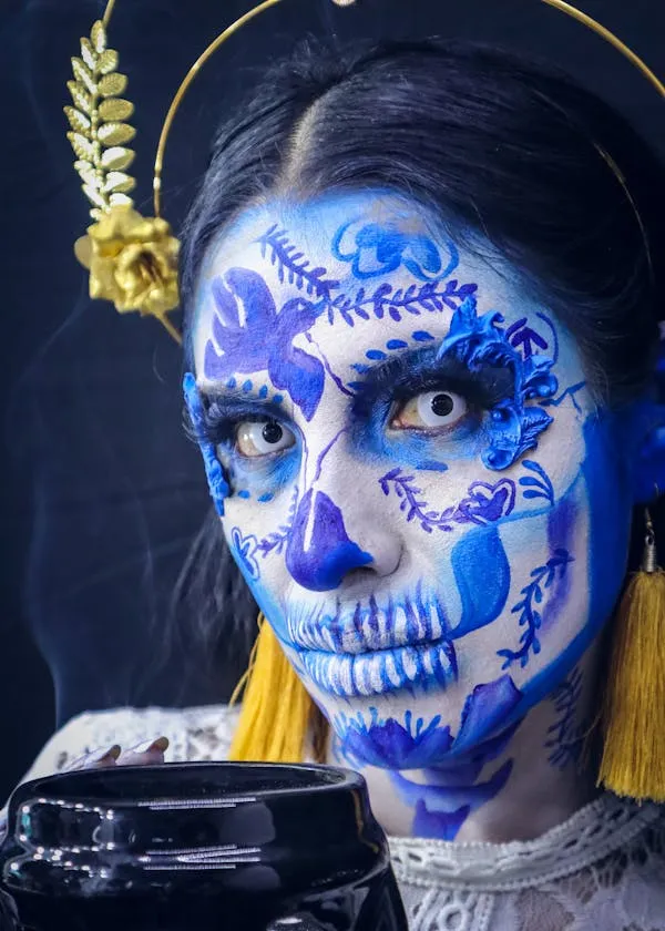 Vibrant Sugar Skull Makeup and Costume for Halloween Night