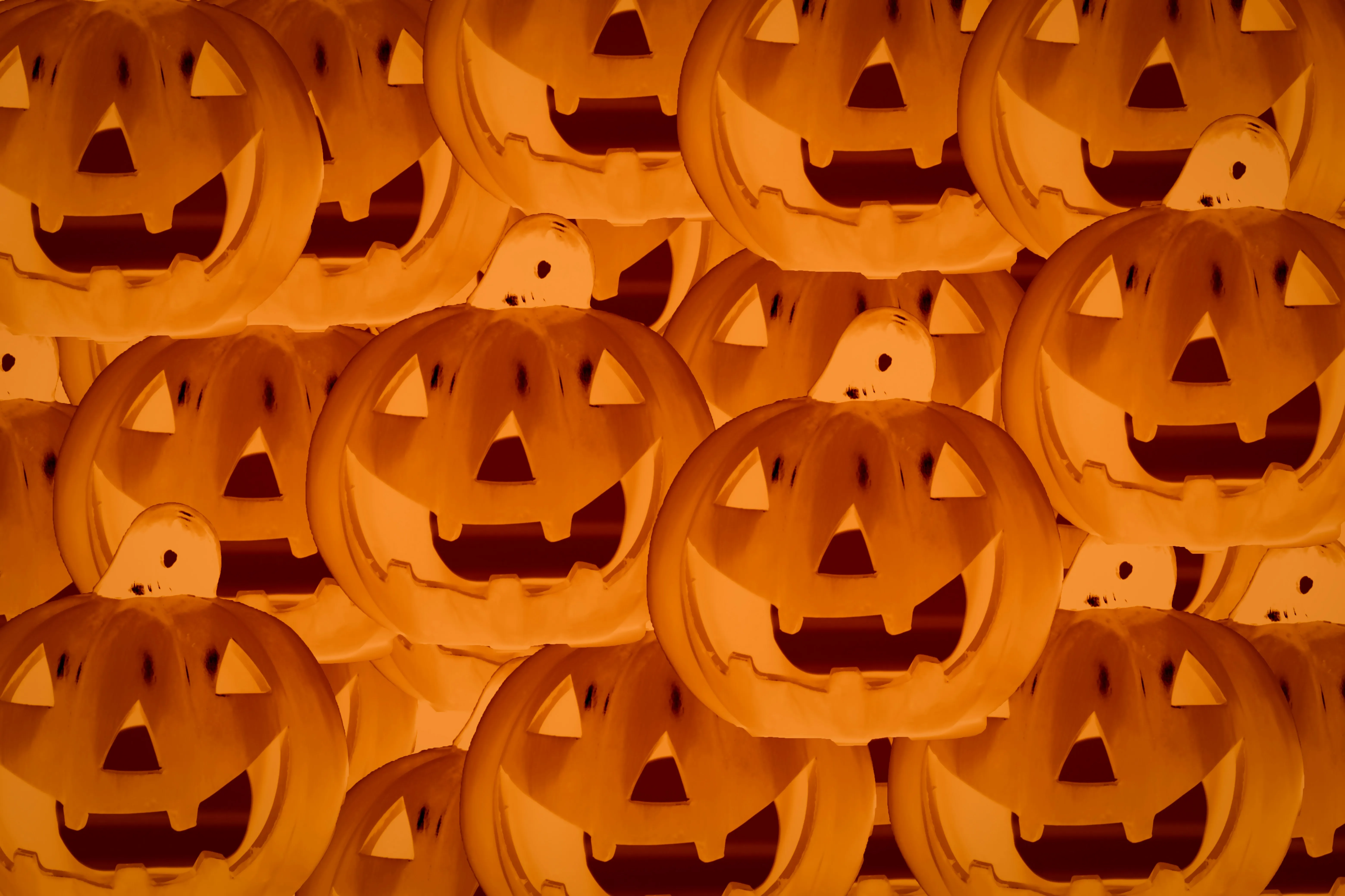 Wall Covered with Orange Halloween Jack O Lanterns Image