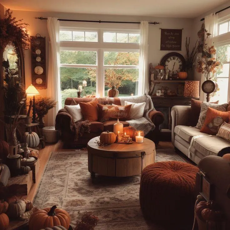 Warm and Inviting Halloween Living Room Setup Wallpaper