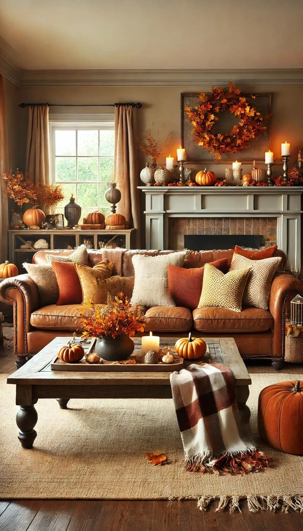 Warm Living Room with Orange Decor and Halloween Accents