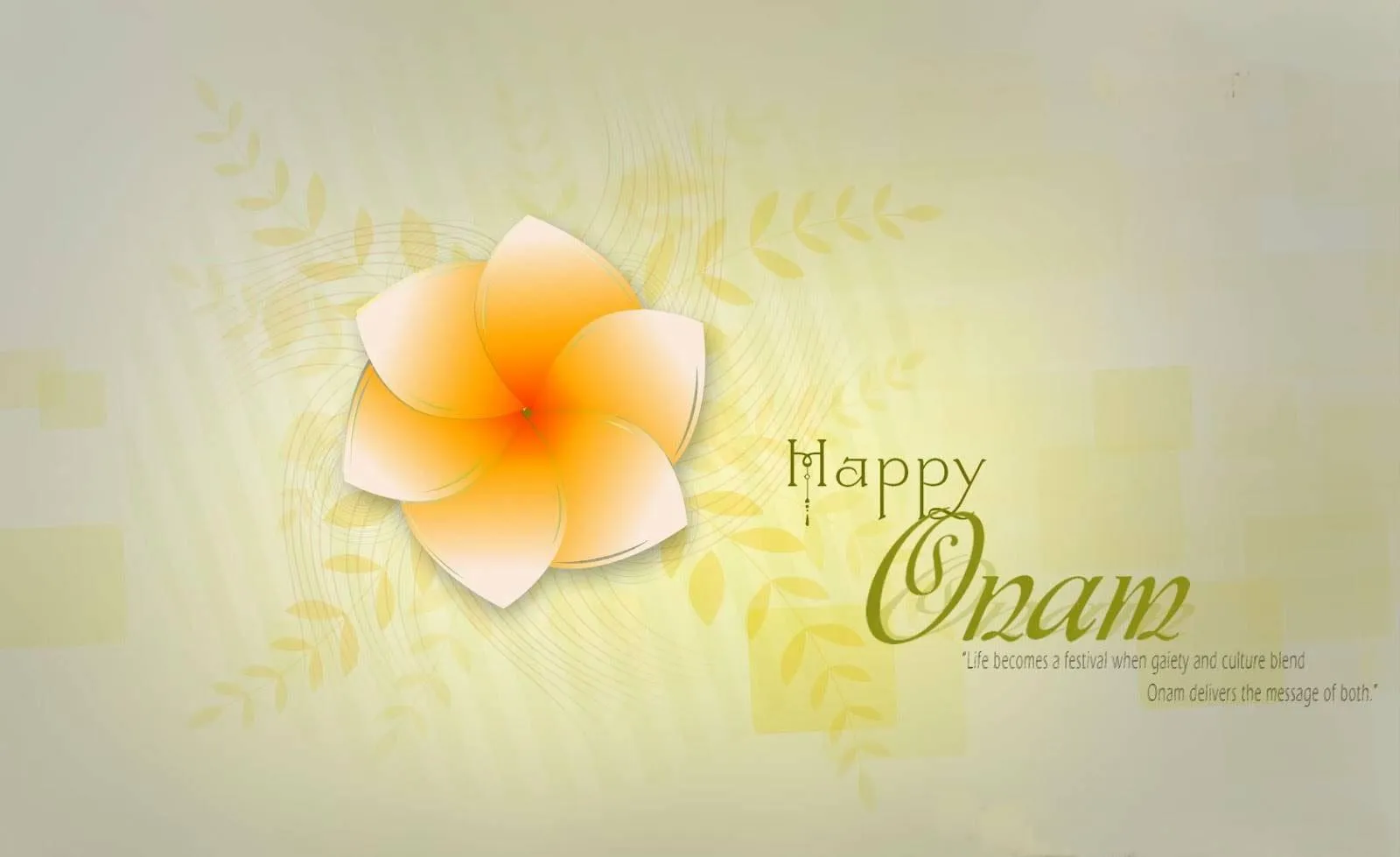 White with Orange Flower design with happy Onam text