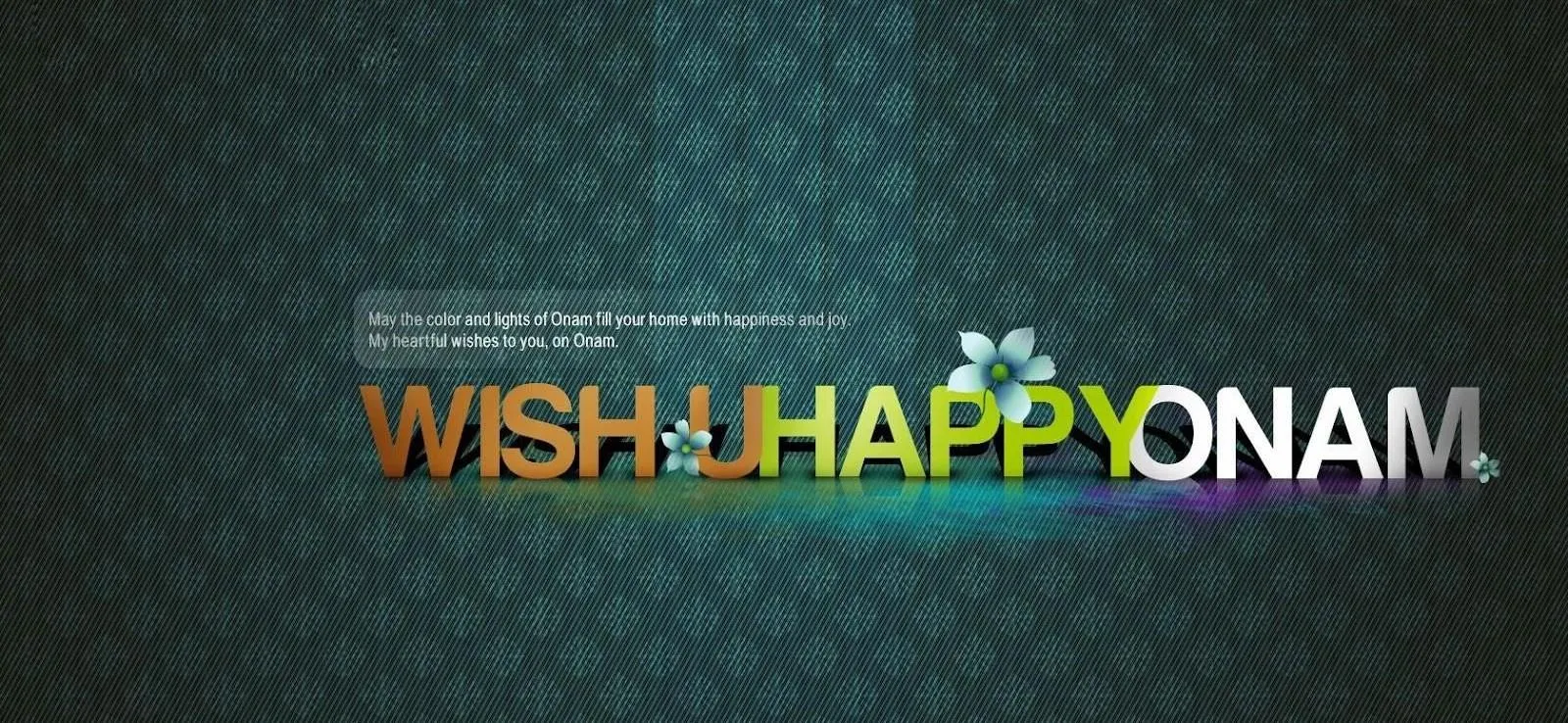 Wish you a happy Onam text and flowers design free wallpaper