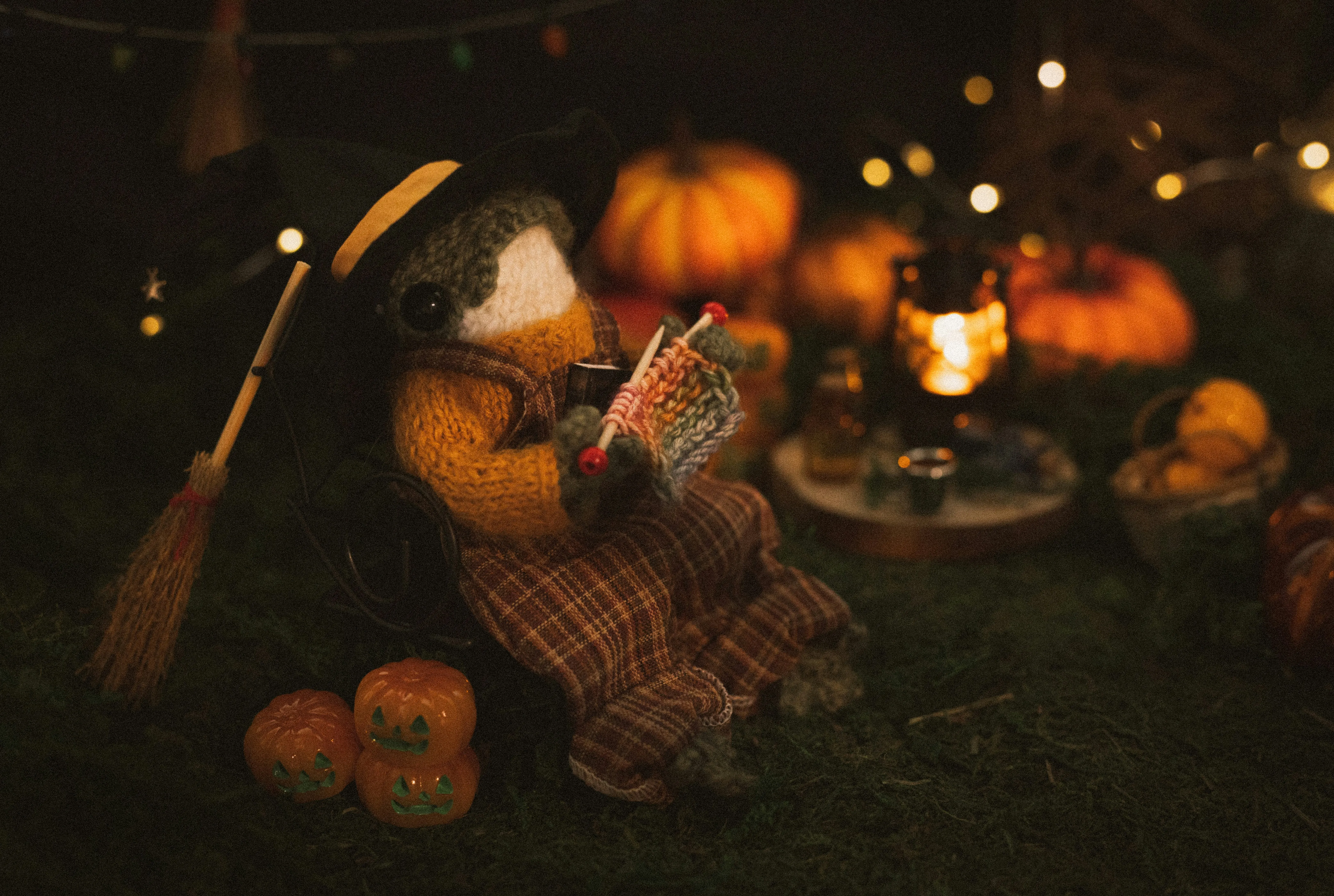 Witch Hat and Pumpkins in Halloween Autumn Setting Wallpaper