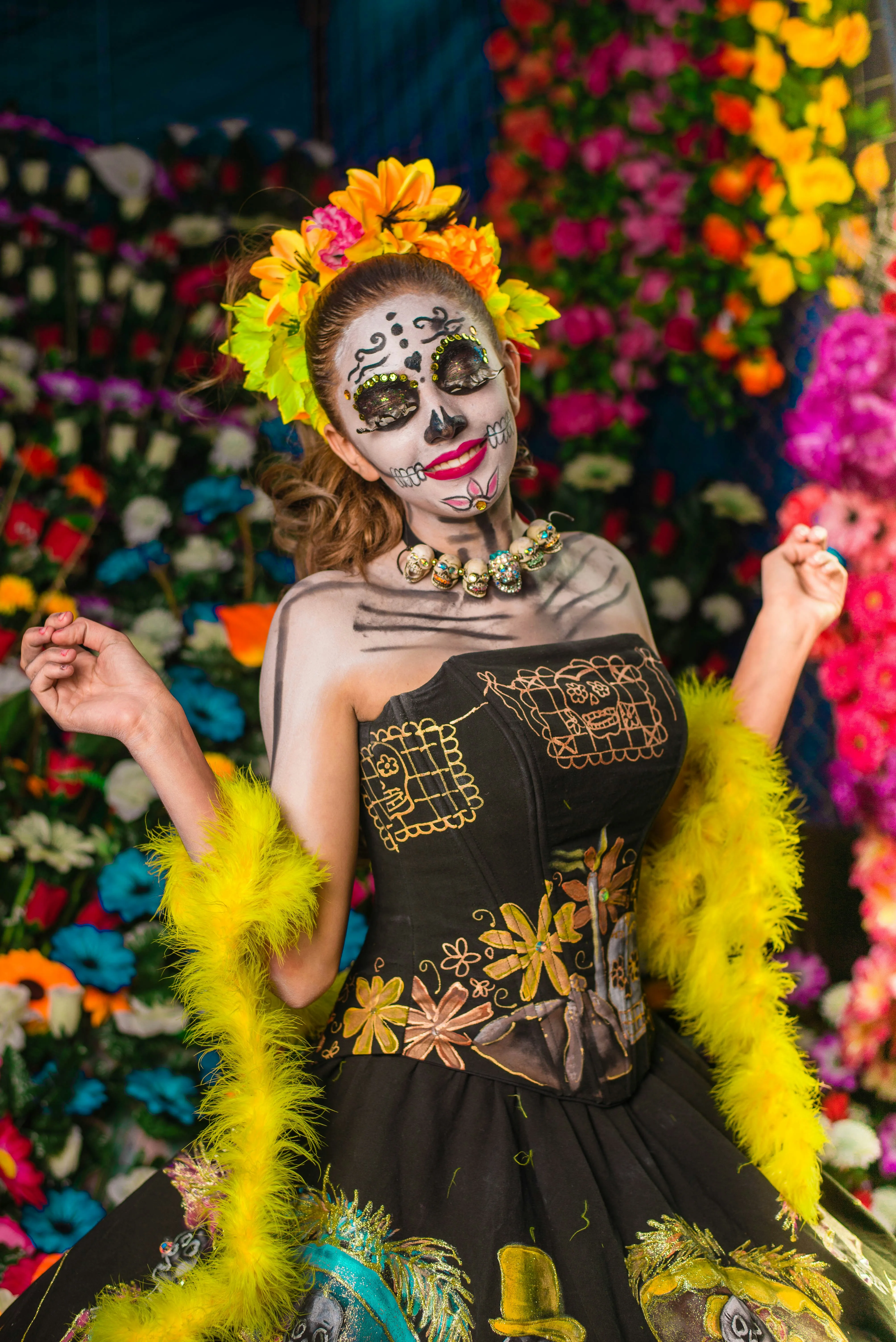 Woman in Colorful Day of the Dead Makeup and Dress