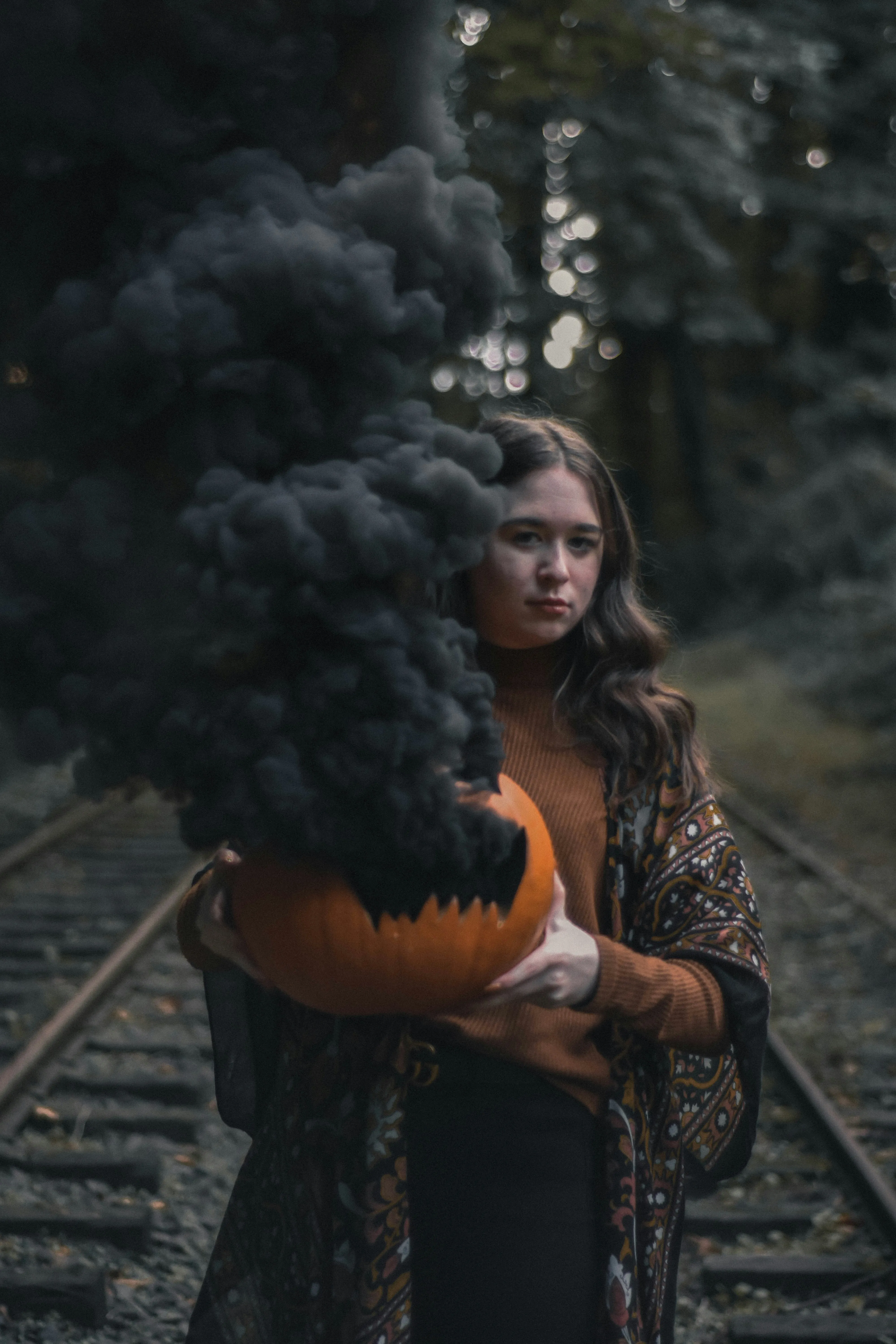 Woman in Dark Smoke Aesthetic for Halloween Portrait image