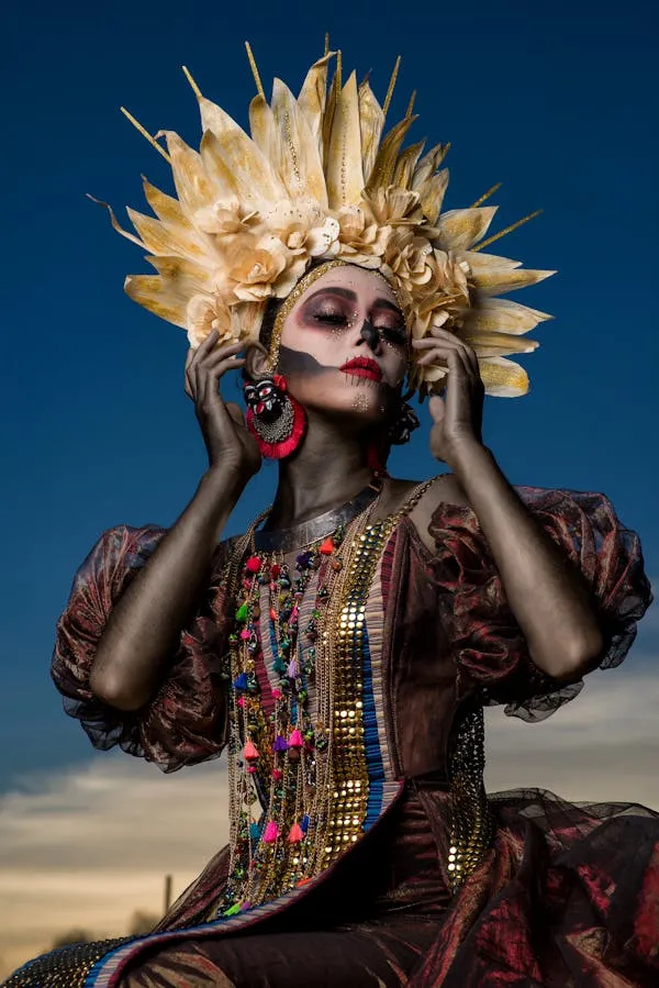 Woman in Gold Crown and Halloween Costume HD Wallpaper