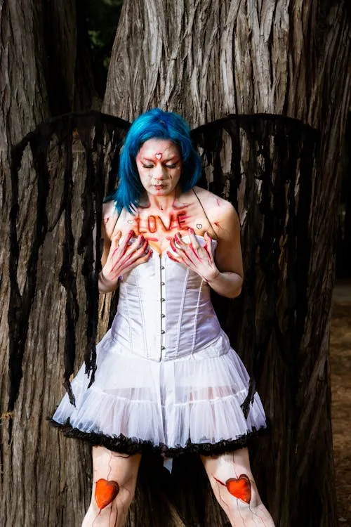 Woman in Gothic Costume with Blue Hair for Halloween HD