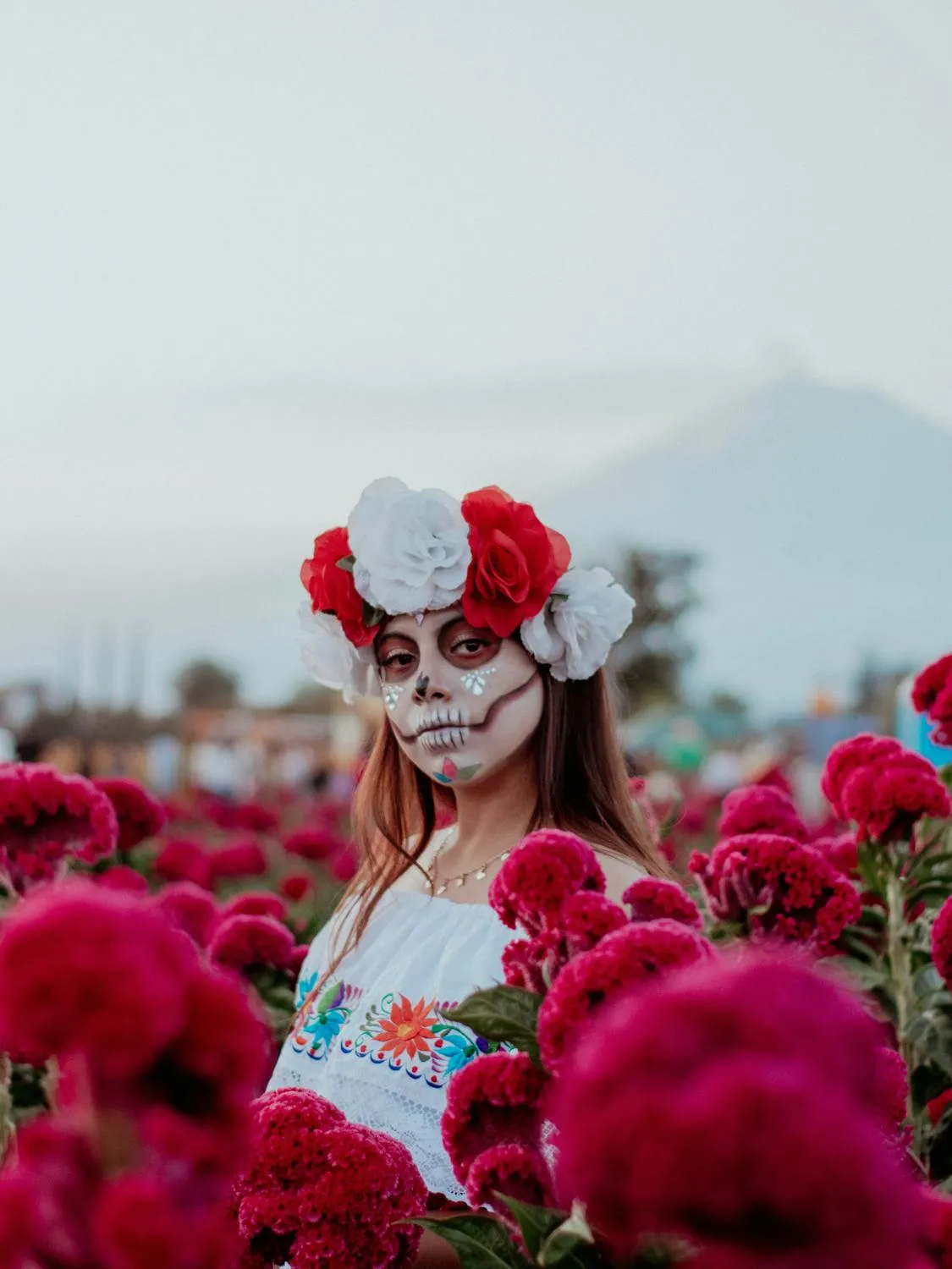 Woman Wearing Flower Crown Among Pink Flowers Wallpaper