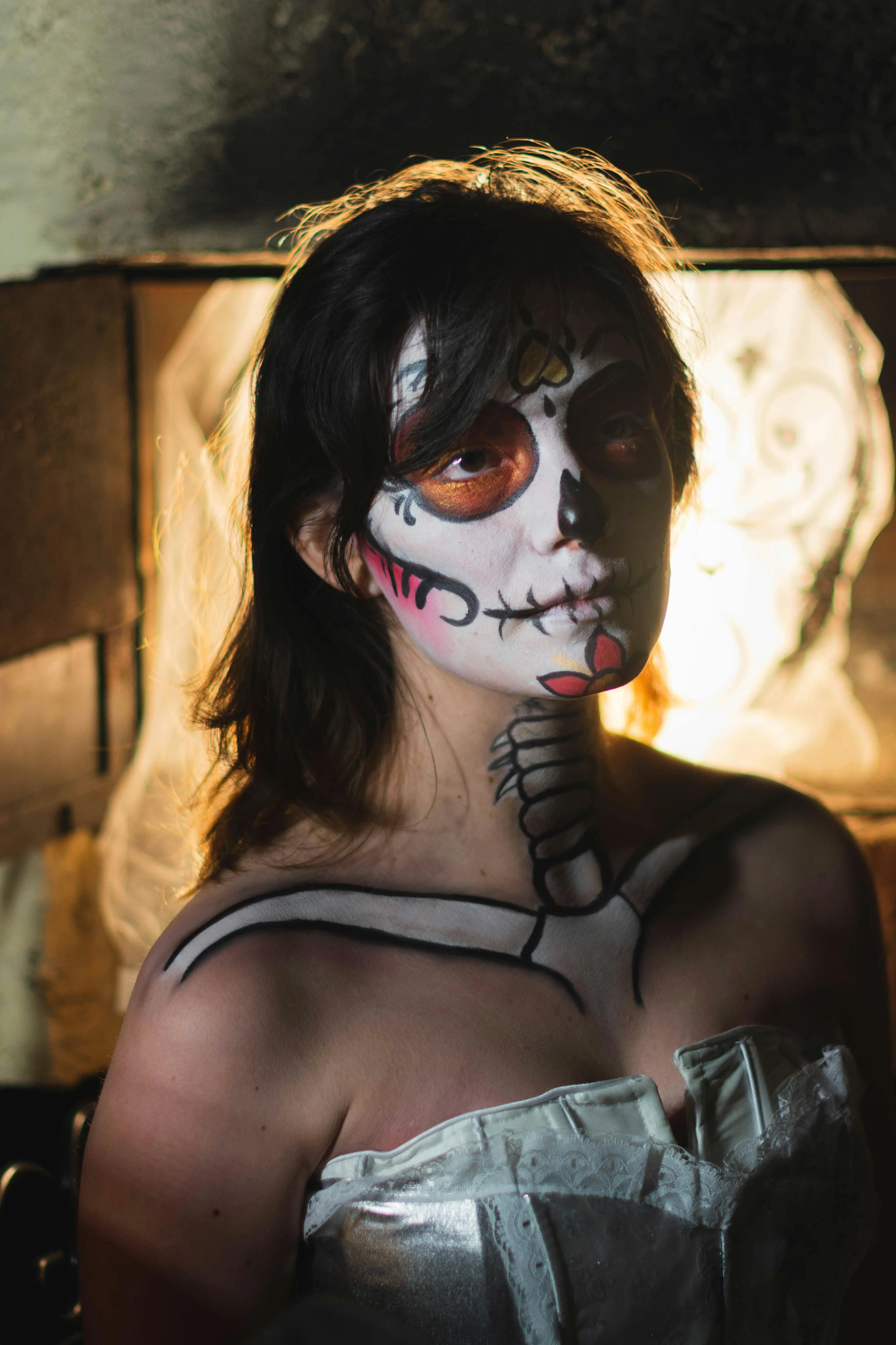 Woman Wearing Skull Face Paint in Halloween Party image