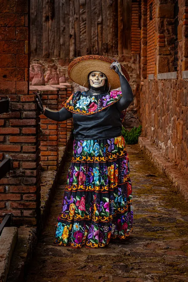 Woman Wearing Traditional Colorful Dress for Halloween Wallpaper