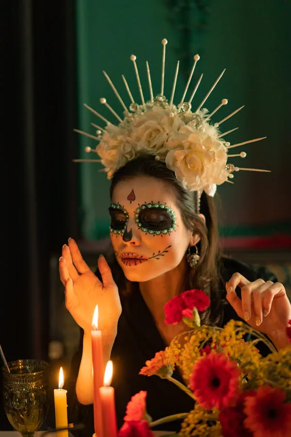 Woman with Day of Dead Makeup and Flower Headpiece image