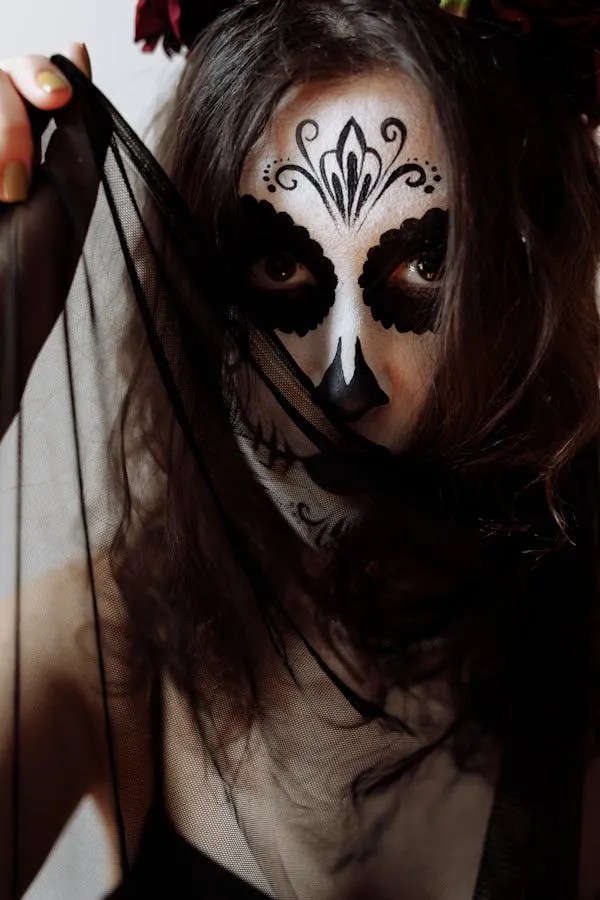 Woman with Day of the Dead Makeup Holding Black Veil image