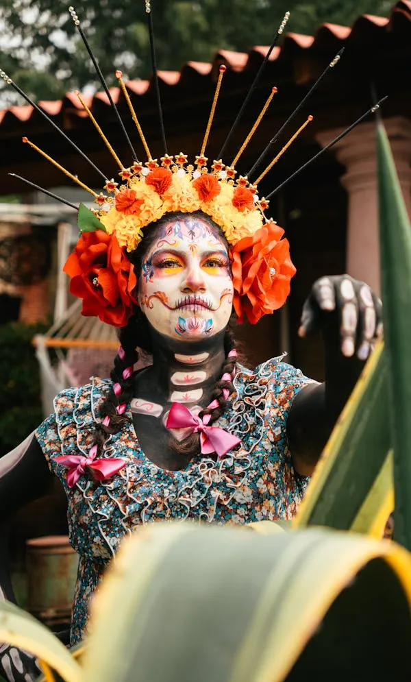 Woman with Floral Headpiece and Day of the Dead Face Paint
