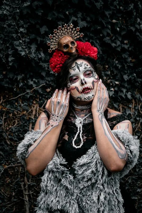 Woman with Floral Headpiece and Day of the Dead Makeup