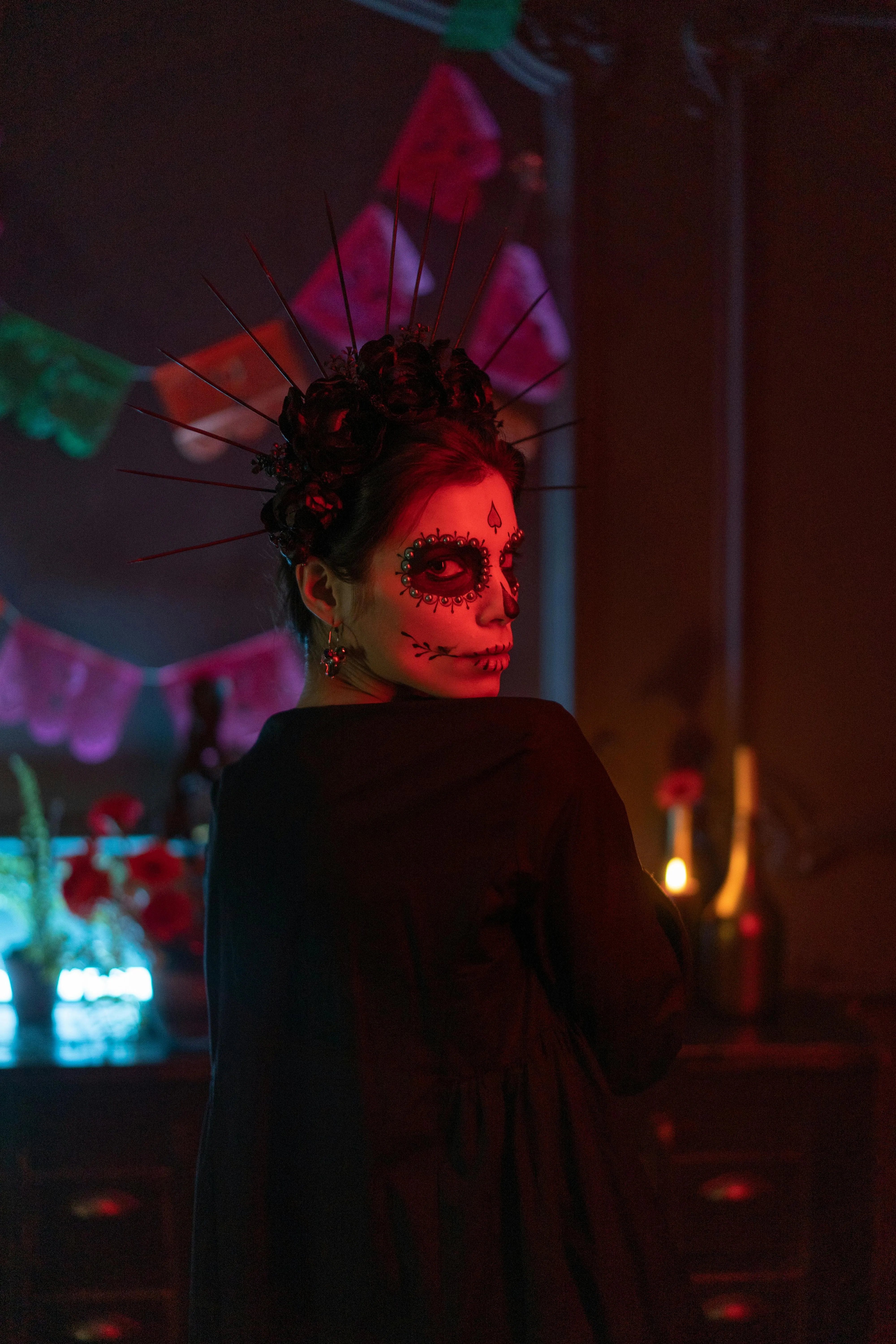 Woman with Halloween Makeup Holding with candle image