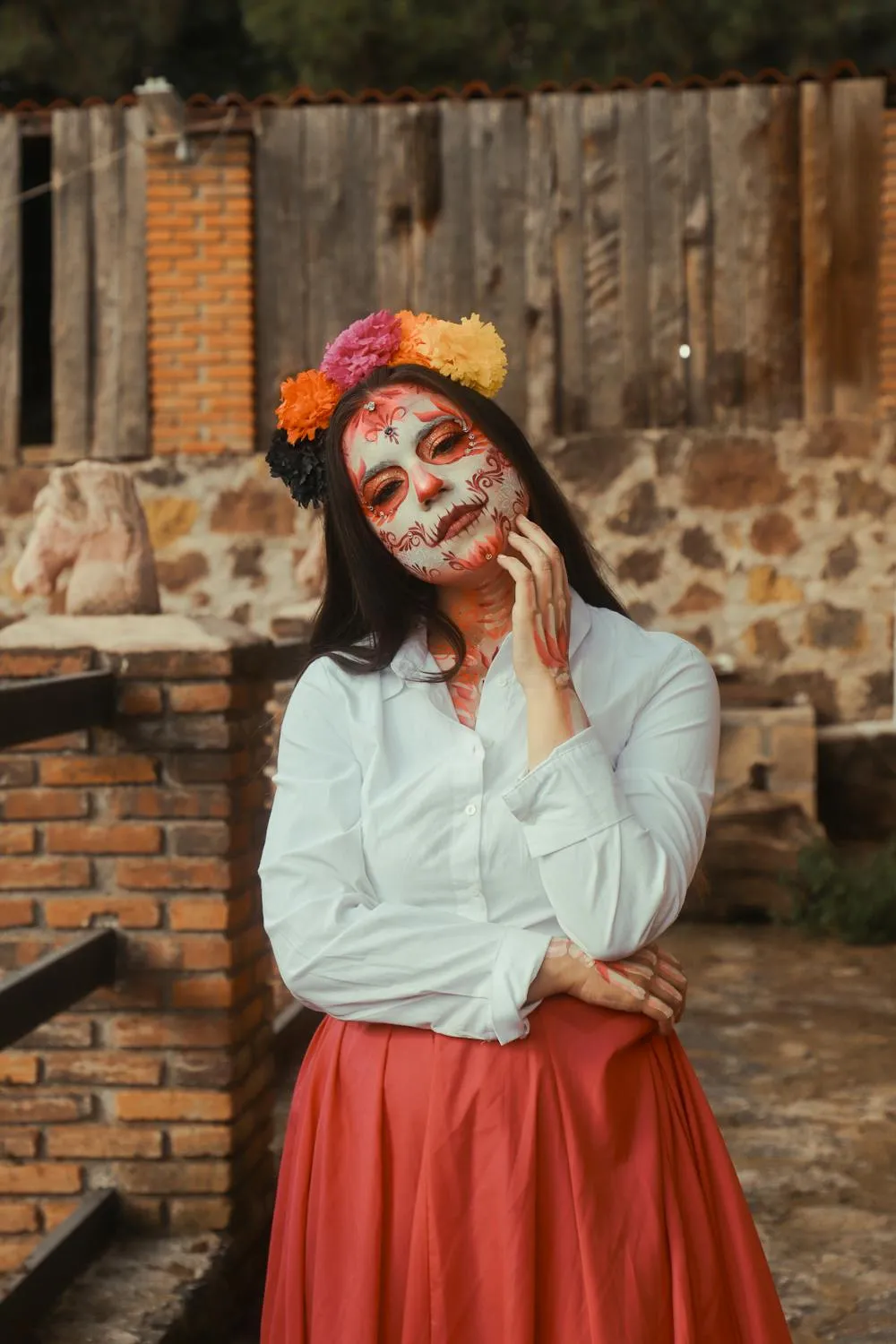 Woman with Traditional Day of the Dead Makeup and Outfit