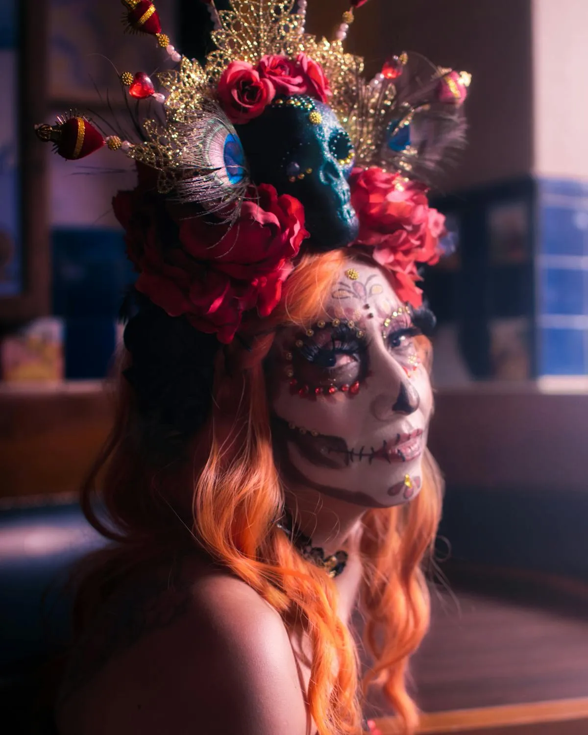 Women in Artistic Floral Halloween Makeup HD Wallpaper