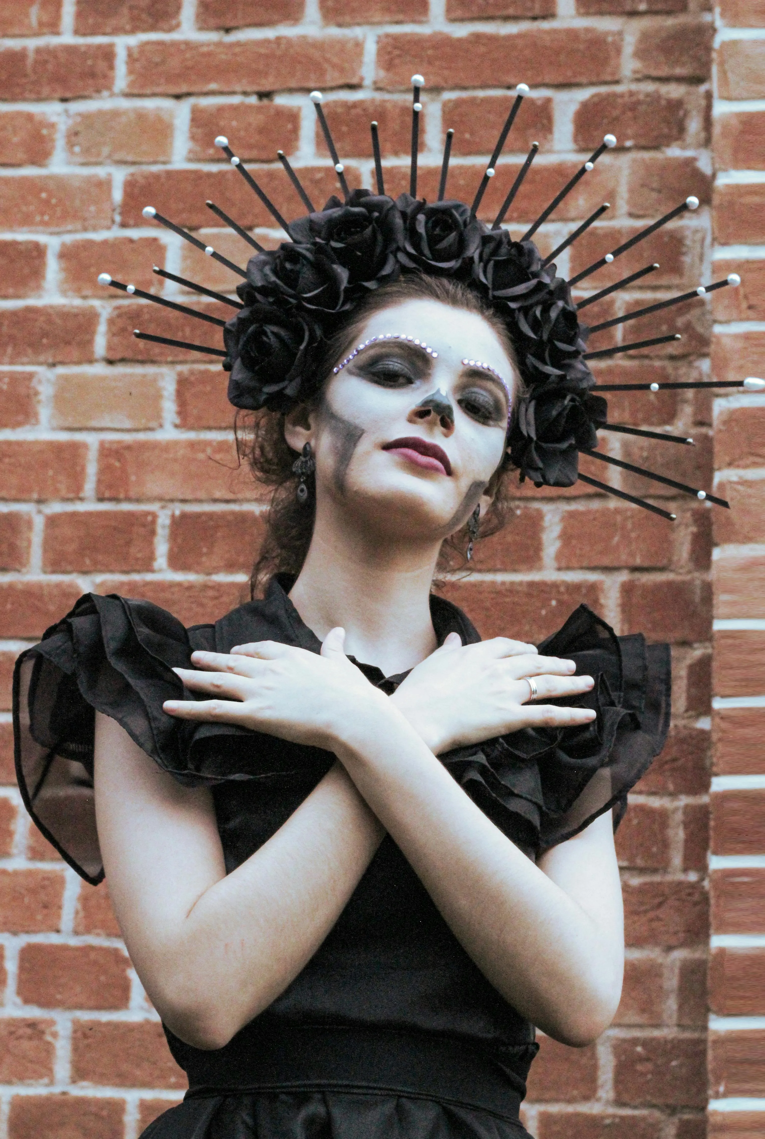 Women in Artistic Halloween Festival Makeup with Vintage Vibe