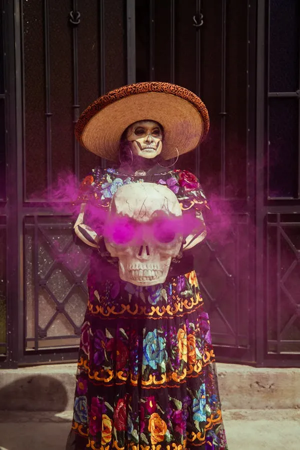 Women in Colourful Mexican Sugar Skull Makeup with Skull