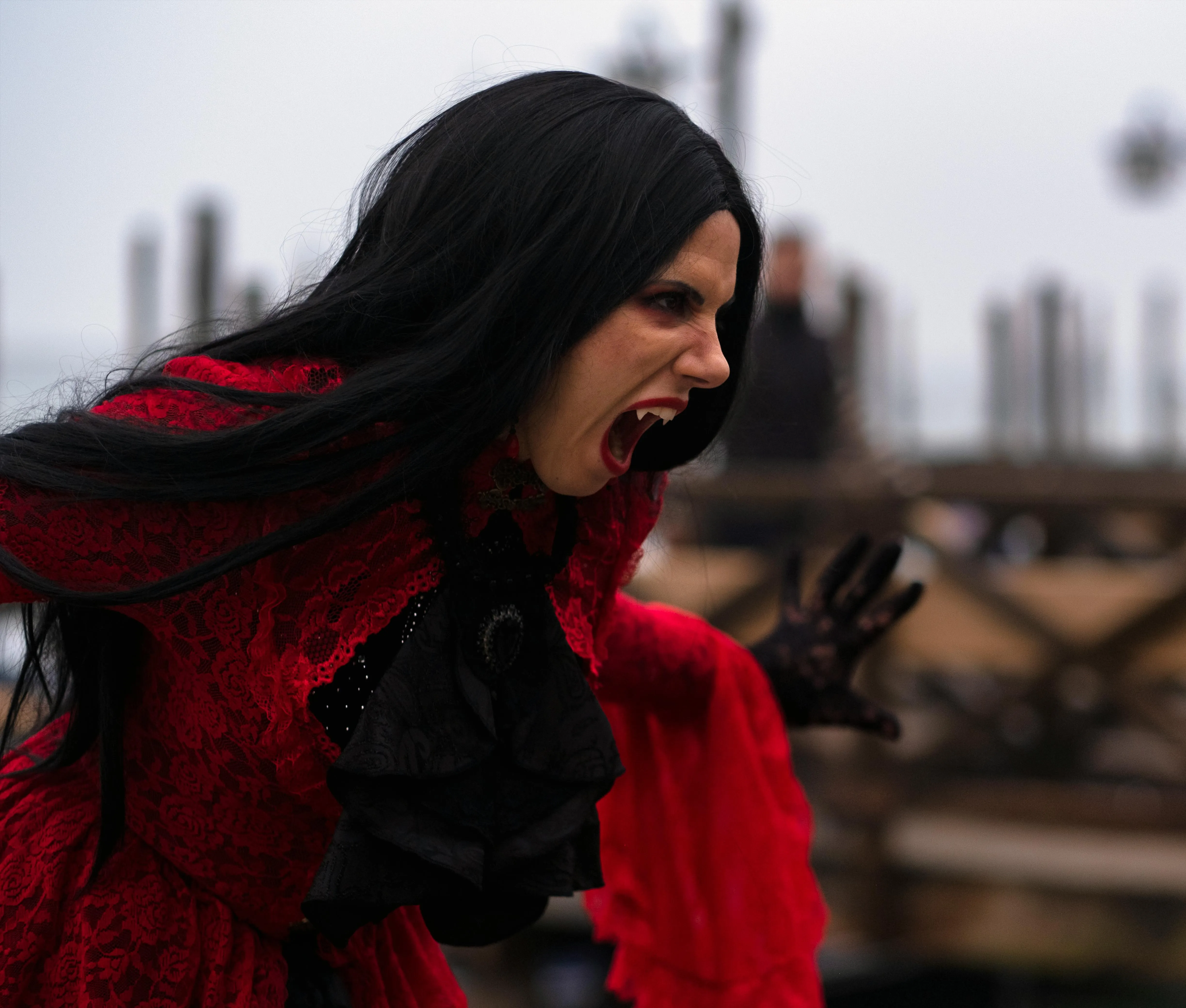Women in Dramatic Vampire Costume for Halloween Festival