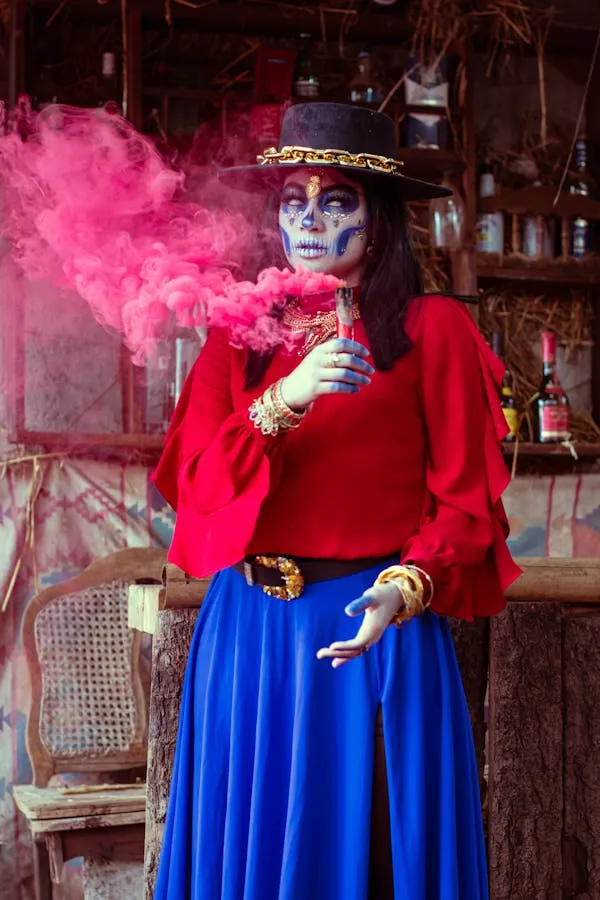 Women in Skull Halloween Outfit with Smoke Effect image