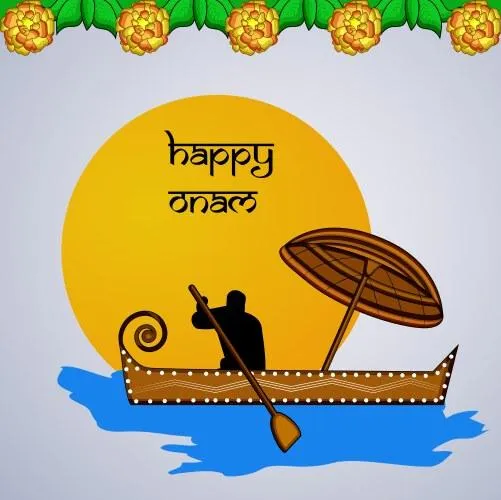 Yellow design with black text with happy Onam in Hindi