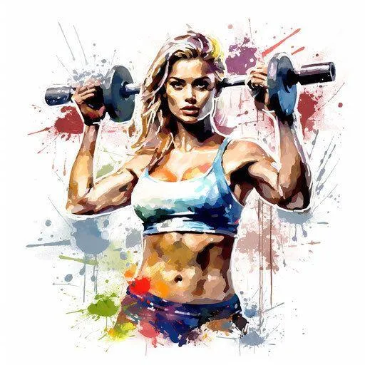 Artistic Fitness Woman Lifting Dumbbells in Splash Colors